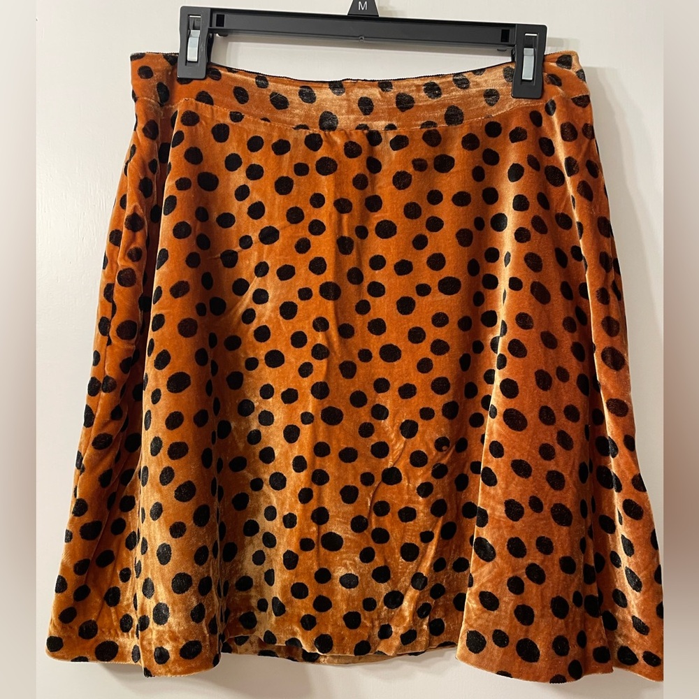 Madewell Orange Polka Dot Velvet A-Line Skirt